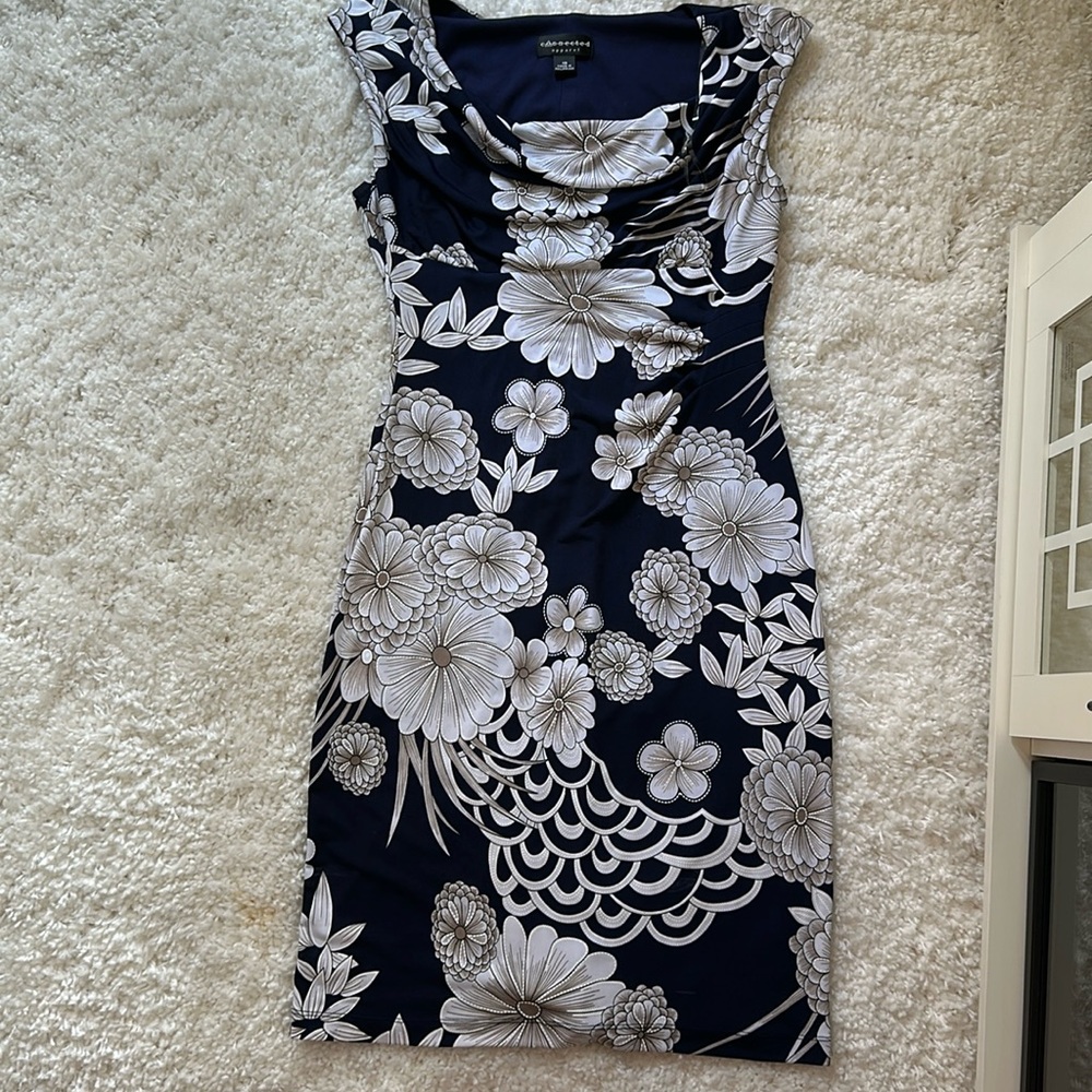 Connected Apparel Blue Dress with Flowers